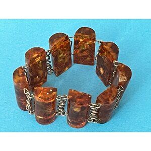 1940s Silver and amber bracelet  with original setting chunky